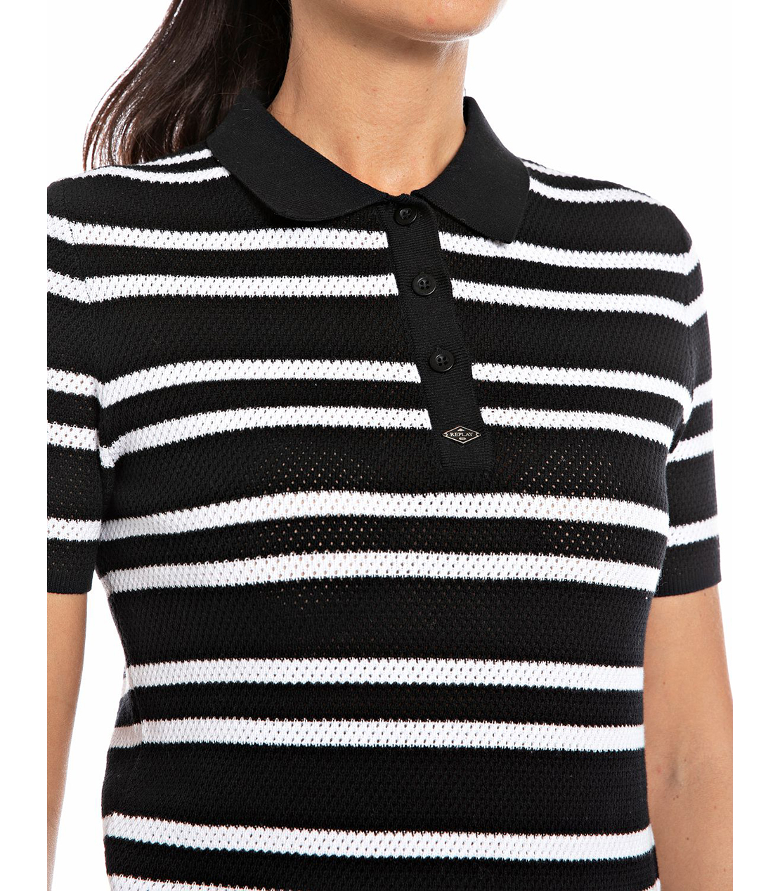 ボーダー柄スリムフィットポロシャツ 詳細画像 ブラック&times;ホワイト 3